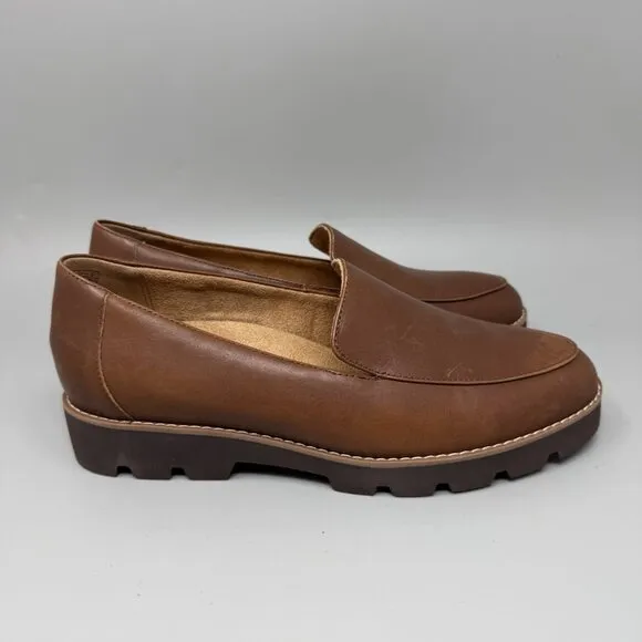 Vionic Kensley Arch Support Brown Leather Women's Loafers Shoes Size 8