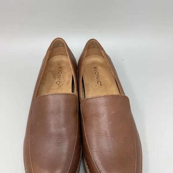 Vionic Kensley Arch Support Brown Leather Women's Loafers Shoes Size 8