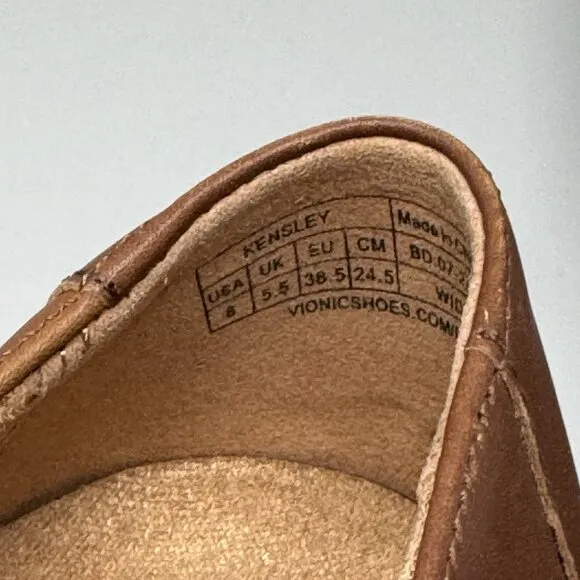 Vionic Kensley Arch Support Brown Leather Women's Loafers Shoes Size 8