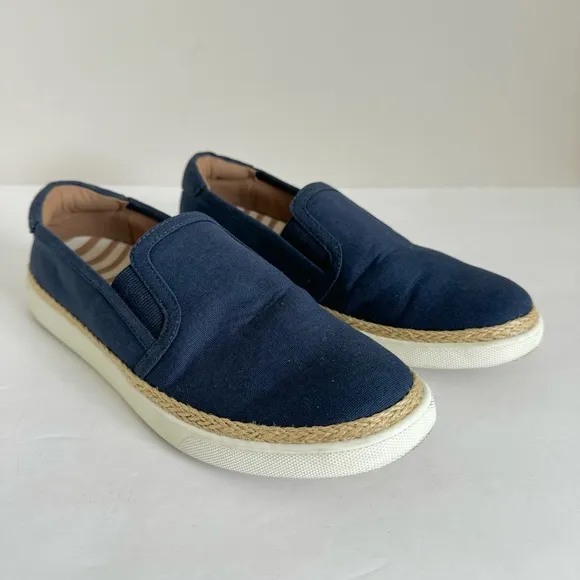 Vionic Rae Slip On Nautical Denim Canvas Espadrille Boat Shoes navy 7.5