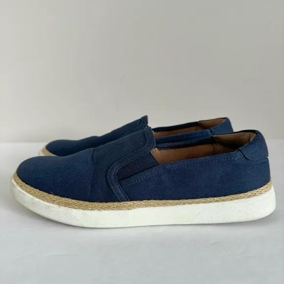 Vionic Rae Slip On Nautical Denim Canvas Espadrille Boat Shoes navy 7.5