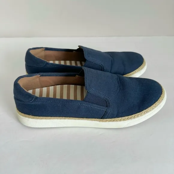 Vionic Rae Slip On Nautical Denim Canvas Espadrille Boat Shoes navy 7.5