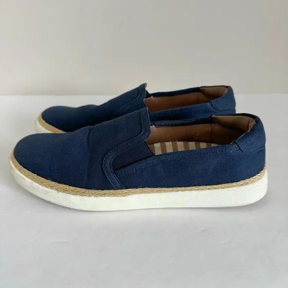 Vionic Rae Slip On Nautical Denim Canvas Espadrille Boat Shoes navy 7.5