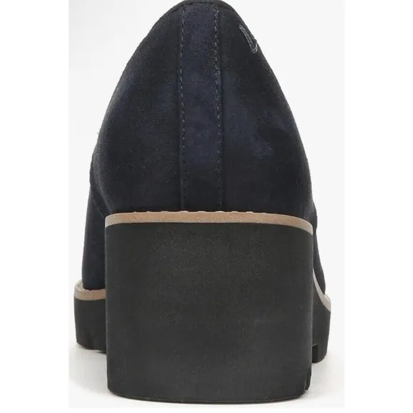 Vionic Willa Navy Suede Wedge Womens 6.5 Wide Slip On Shoes Arch Support New