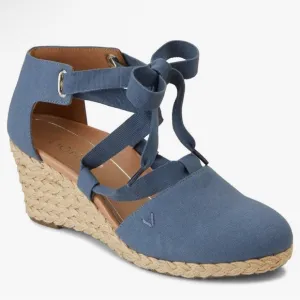 Vionic Women's Aruba Kaitlyn blue Lace-up Wedge Espadrille comfort shoes size 9