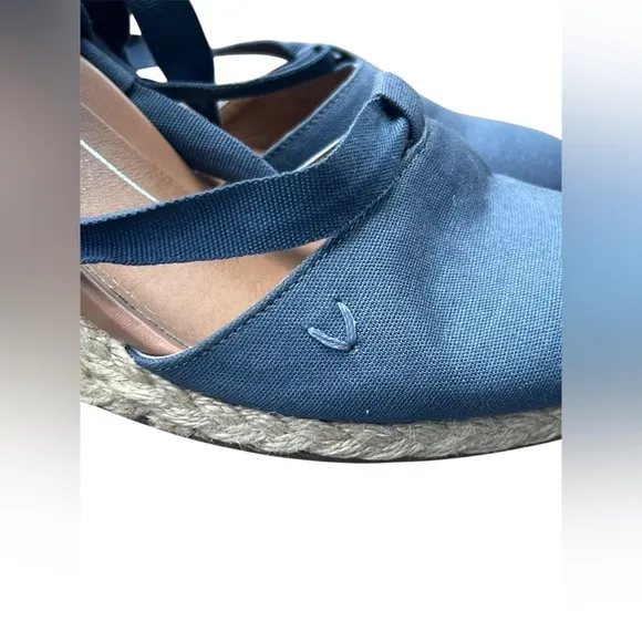 Vionic Women's Aruba Kaitlyn blue Lace-up Wedge Espadrille comfort shoes size 9