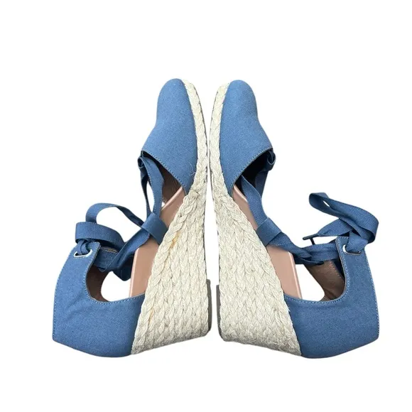 Vionic Women's Aruba Kaitlyn blue Lace-up Wedge Espadrille comfort shoes size 9