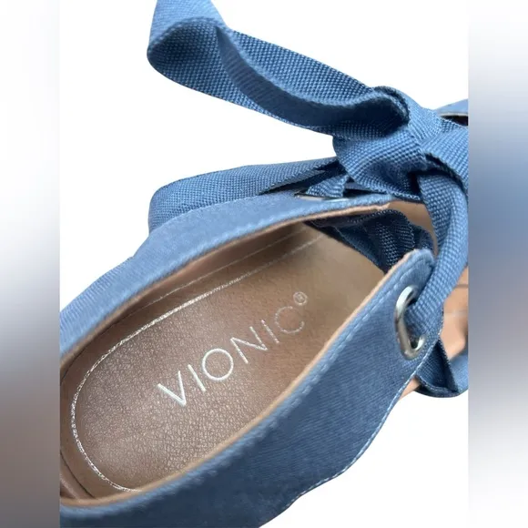 Vionic Women's Aruba Kaitlyn blue Lace-up Wedge Espadrille comfort shoes size 9