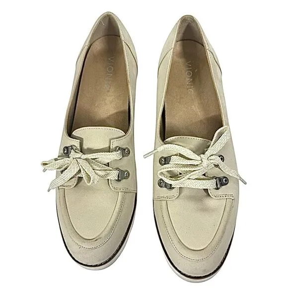 VIONIC Womens Charm Teagan Loafers Ivory Cream Nubuck Lug Soles Size 9.5 M Used