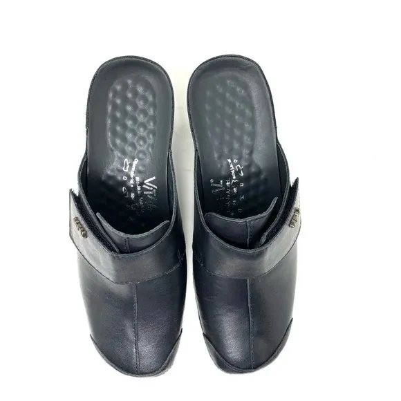 Vital Joy Black Leather Mule Clogs 0509