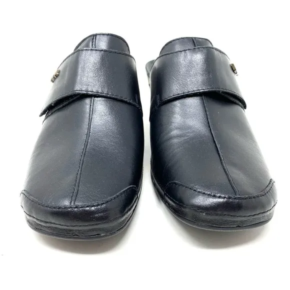 Vital Joy Black Leather Mule Clogs 0509