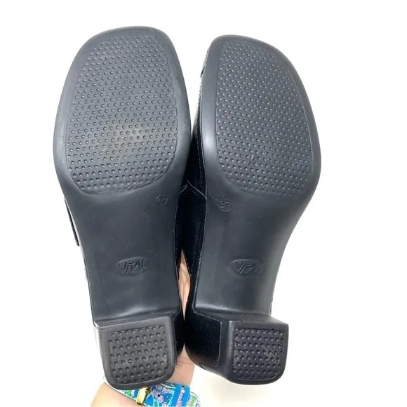 Vital Joy Black Leather Mule Clogs 0509