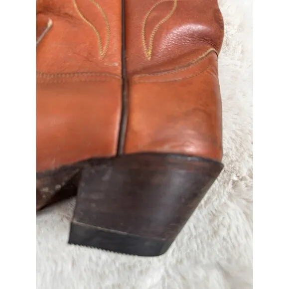 Vitg. TONY LAMA Cowboy Boots Women 7.5 Buckaroo Tall Saddle Tan Leather Western