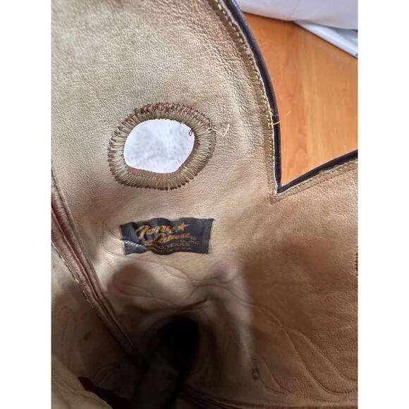 Vitg. TONY LAMA Cowboy Boots Women 7.5 Buckaroo Tall Saddle Tan Leather Western