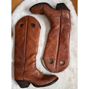 Vitg. TONY LAMA Cowboy Boots Women 7.5 Buckaroo Tall Saddle Tan Leather Western