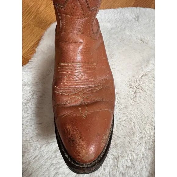 Vitg. TONY LAMA Cowboy Boots Women 7.5 Buckaroo Tall Saddle Tan Leather Western