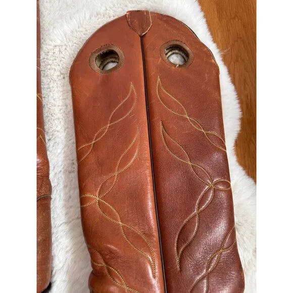 Vitg. TONY LAMA Cowboy Boots Women 7.5 Buckaroo Tall Saddle Tan Leather Western