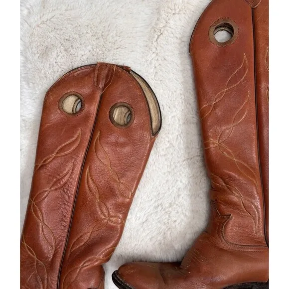 Vitg. TONY LAMA Cowboy Boots Women 7.5 Buckaroo Tall Saddle Tan Leather Western
