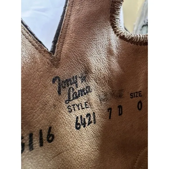 Vitg. TONY LAMA Cowboy Boots Women 7.5 Buckaroo Tall Saddle Tan Leather Western
