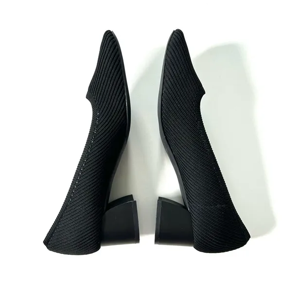 Vivaia Black Square Toe Chunky Knitted Block Heels