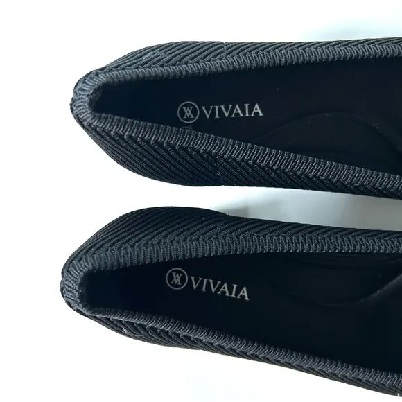 Vivaia Black Square Toe Chunky Knitted Block Heels