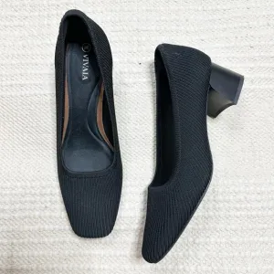 VIVAIA black square toe Melody Pro Knit chunky heels 40