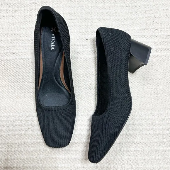 VIVAIA black square toe Melody Pro Knit chunky heels 40