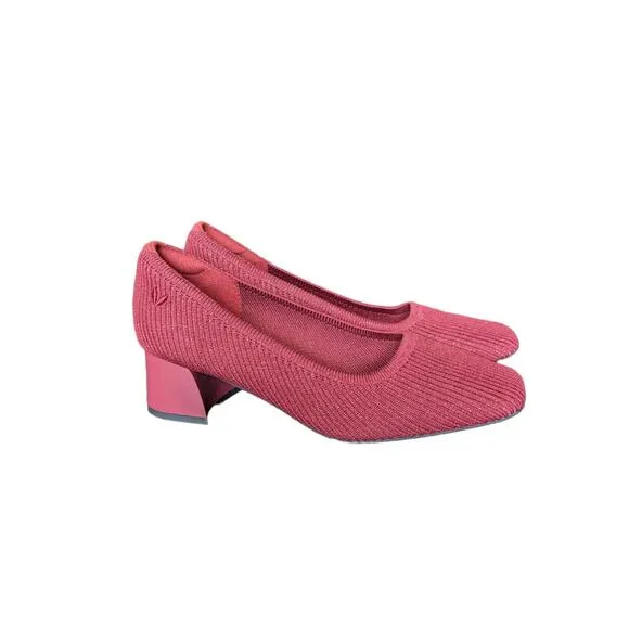 Vivaia Melody 2.0 Square Toe Chunky Heels Sparkly Burgundy Slip On Pump Shoes