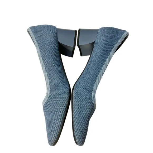 Vivaia Melody Pumps Blue Knit Fabric Square Toe Chunky Block Heel Size 40.5