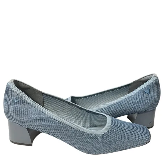 Vivaia Melody Pumps Blue Knit Fabric Square Toe Chunky Block Heel Size 40.5