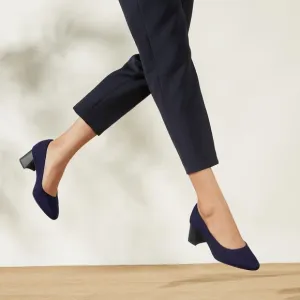 Vivaia Navy Almond Tamia Toe Block Heel, Size 41.5