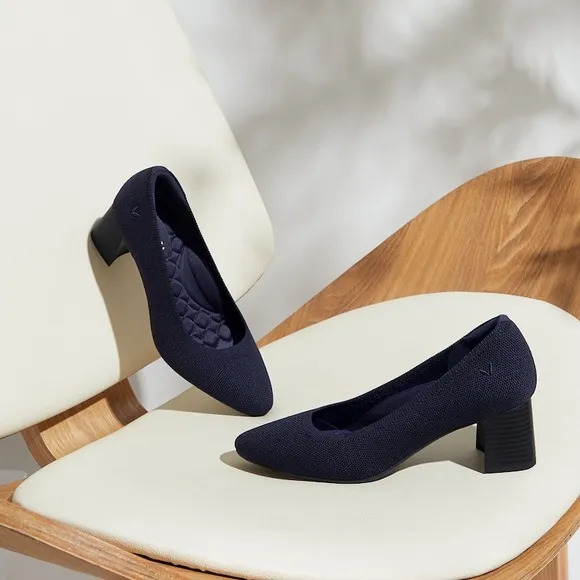 Vivaia Navy Almond Tamia Toe Block Heel, Size 41.5