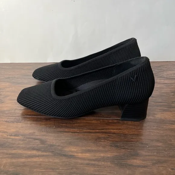 Vivaia Square Toe Chunky Knit Heels Black Size 39.5