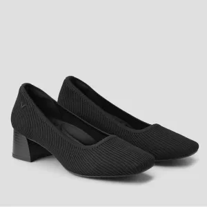 Vivaia Square Toe Chunky Knit Heels Black Size 39.5