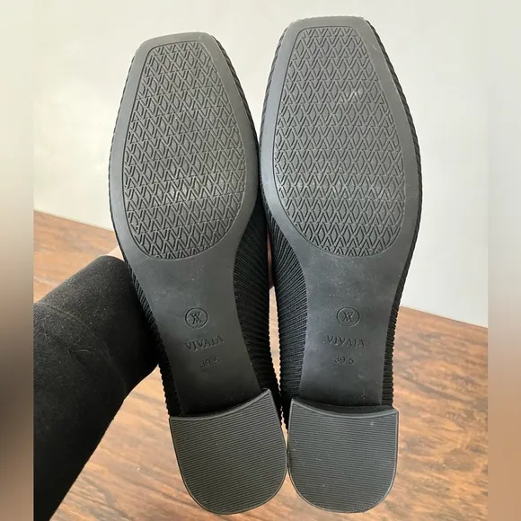 Vivaia Square Toe Chunky Knit Heels Black Size 39.5