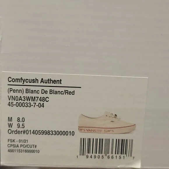 VN0A3WM748C Vans Comfycush Authent Blanc De Blanc/Red Men's - Women's