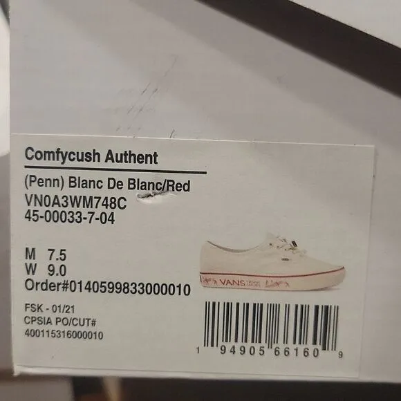 VN0A3WM748C Vans Comfycush Authent Blanc De Blanc/Red Men's - Women's