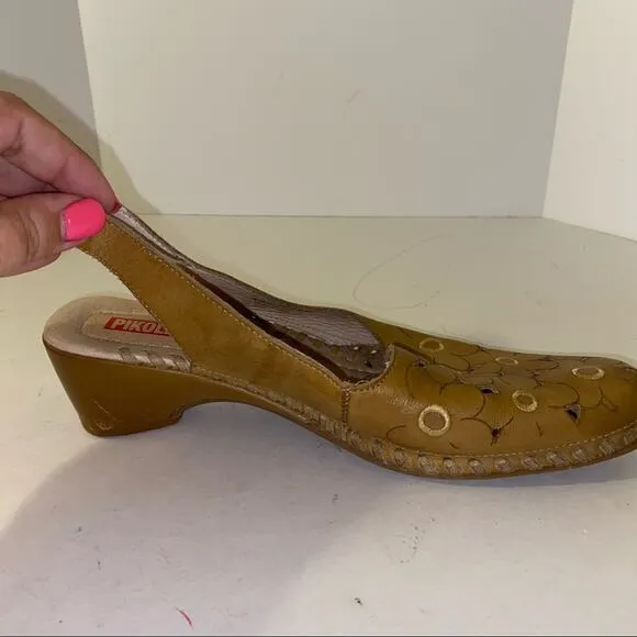 VNTG PIKOLINOS leather sling back block heels 6.5