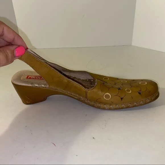 VNTG PIKOLINOS leather sling back block heels 6.5