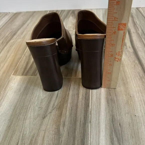 VTG Candie's Clogs Y2K Platform Wood Brown Leather 9.5 Chunky Boho 90's Retro