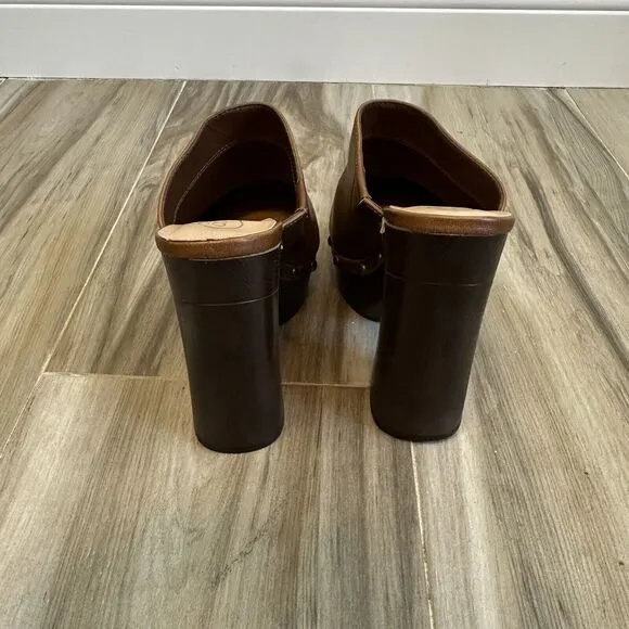 VTG Candie's Clogs Y2K Platform Wood Brown Leather 9.5 Chunky Boho 90's Retro