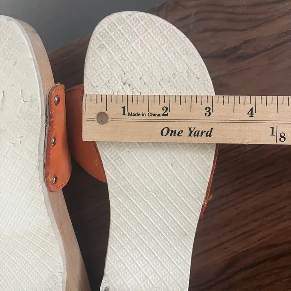 VTG Dr. Scholl’s The Original Wood Sole Sz 6 Orange Sandals Y2K Made in Italy