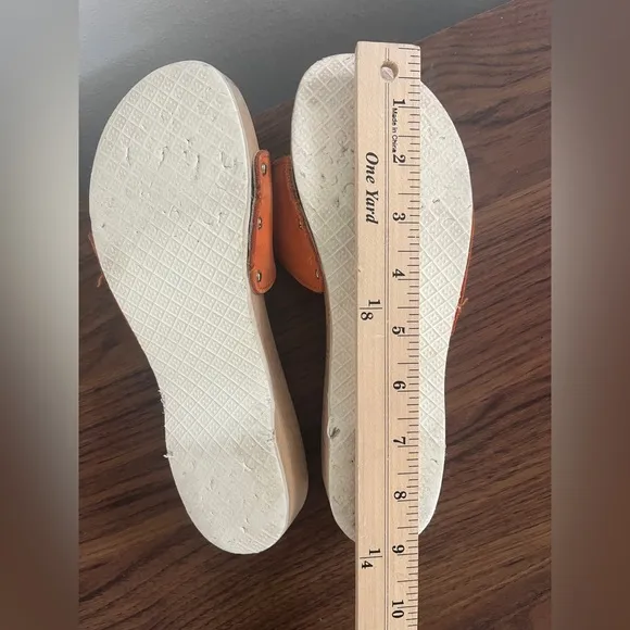 VTG Dr. Scholl’s The Original Wood Sole Sz 6 Orange Sandals Y2K Made in Italy