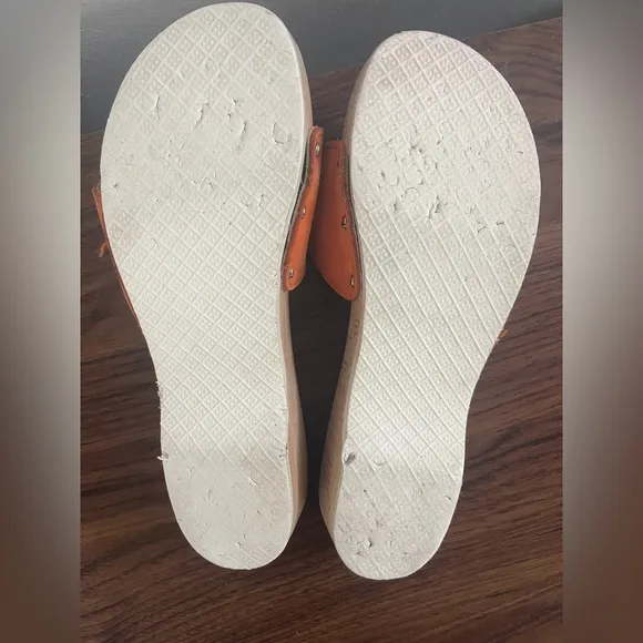 VTG Dr. Scholl’s The Original Wood Sole Sz 6 Orange Sandals Y2K Made in Italy