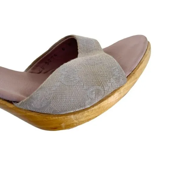 VTG Gucci Lilac Purple Canvas Slip On Wooden Mules GG Logo Women's Sz 6