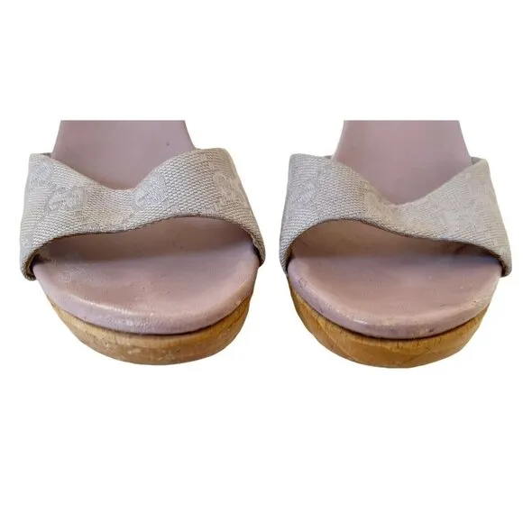 VTG Gucci Lilac Purple Canvas Slip On Wooden Mules GG Logo Women's Sz 6