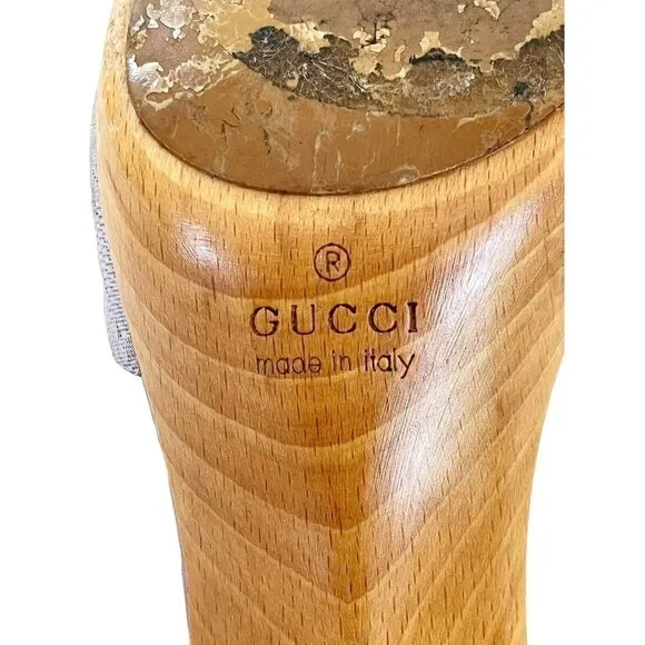 VTG Gucci Lilac Purple Canvas Slip On Wooden Mules GG Logo Women's Sz 6