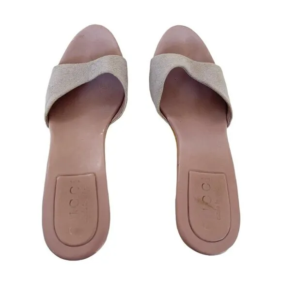 VTG Gucci Lilac Purple Canvas Slip On Wooden Mules GG Logo Women's Sz 6