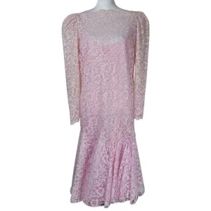 VTG Lillie Rubin Pink Sparkly Mermaid Dress Sz 12 Lace 2 Piece Bling Barbiecore
