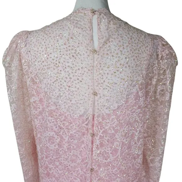 VTG Lillie Rubin Pink Sparkly Mermaid Dress Sz 12 Lace 2 Piece Bling Barbiecore